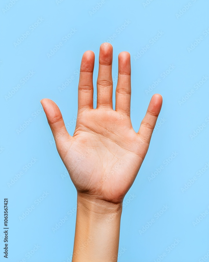 Open hand against a light blue background Open hand against a light blue background