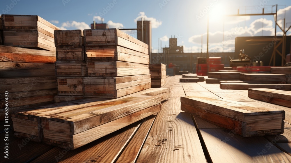 Rustic Wood Planks Stacked in a Construction Zone, Capturing a Glimpse of the Day's Work Rustic Wood Planks Stacked in a Construction Zone, Capturing a Glimpse of the Day's Work