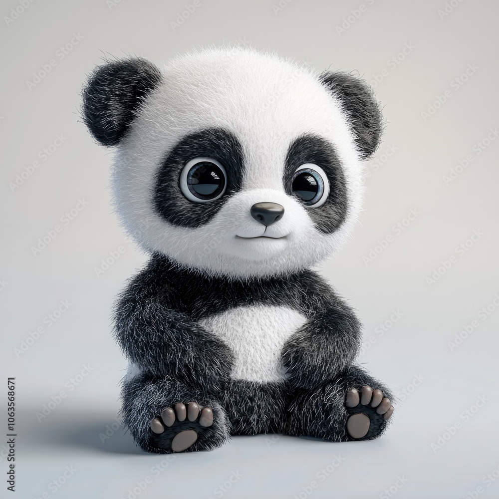 Adorable 3D baby panda sitting on a white background Adorable 3D baby panda sitting on a white background
