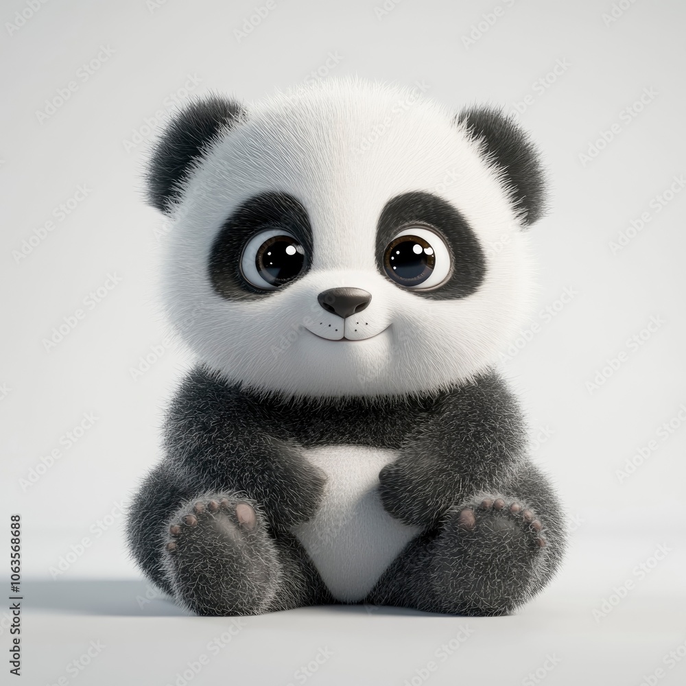 Adorable 3D baby panda sitting on a white background Adorable 3D baby panda sitting on a white background