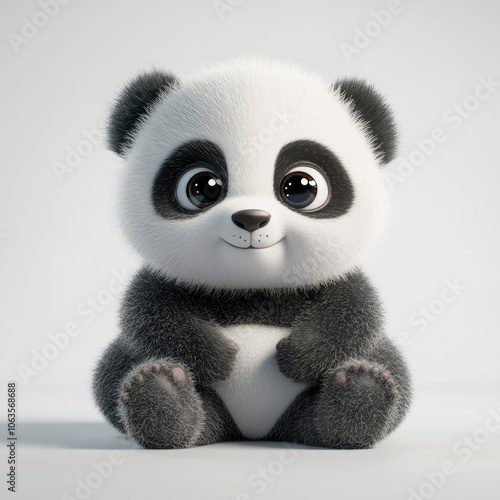 Adorable 3D baby panda sitting on a white background