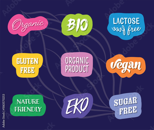 Vector healthy food and organic product labels