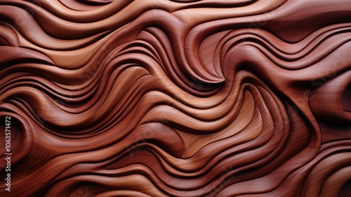 Abstract Carved Wood Panel Swirling Waves of Natural Texture