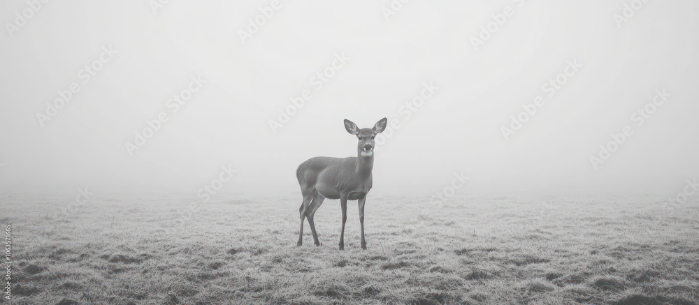 Solitary Deer in a Foggy Open Field Solitary Deer in a Foggy Open Field