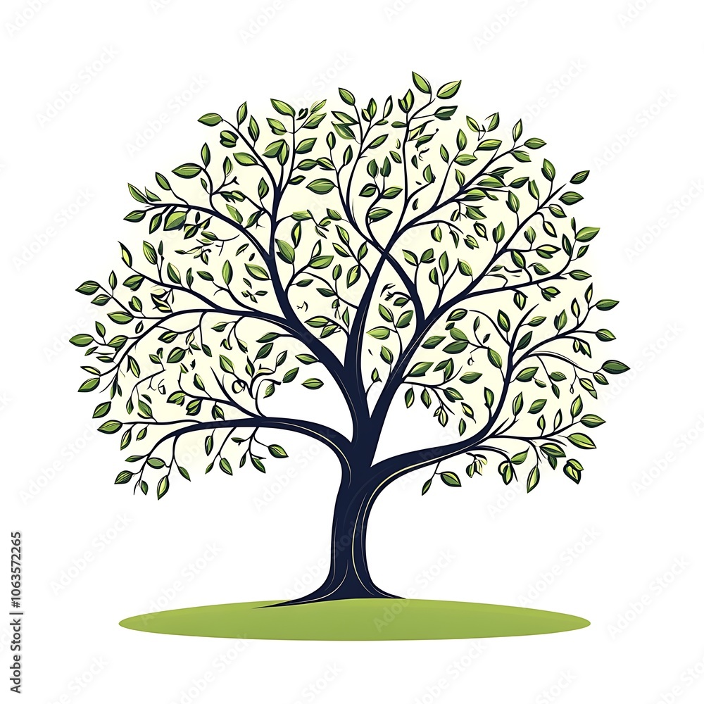 Obraz premium A stylized drawing of a tree with green leaves and a brown trunk on a white background.