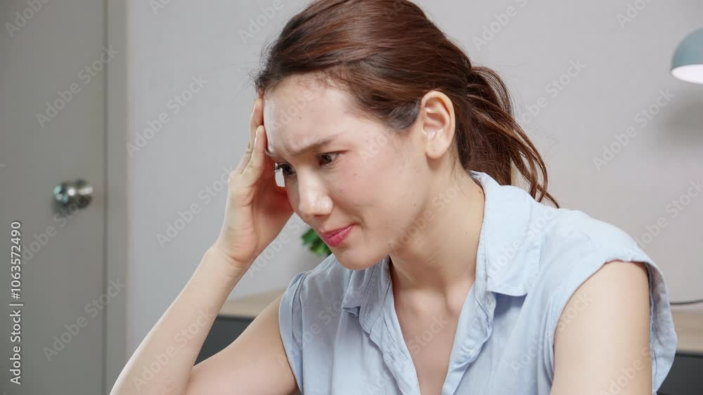 Young caucasian business woman using laptop computer stress and frustrated with unhappy in home office, businesswoman using notebook while worried about bankruptcy and anxiety, business or burnout.