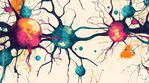 Colorful Abstract Representation of Interconnected Neurons
