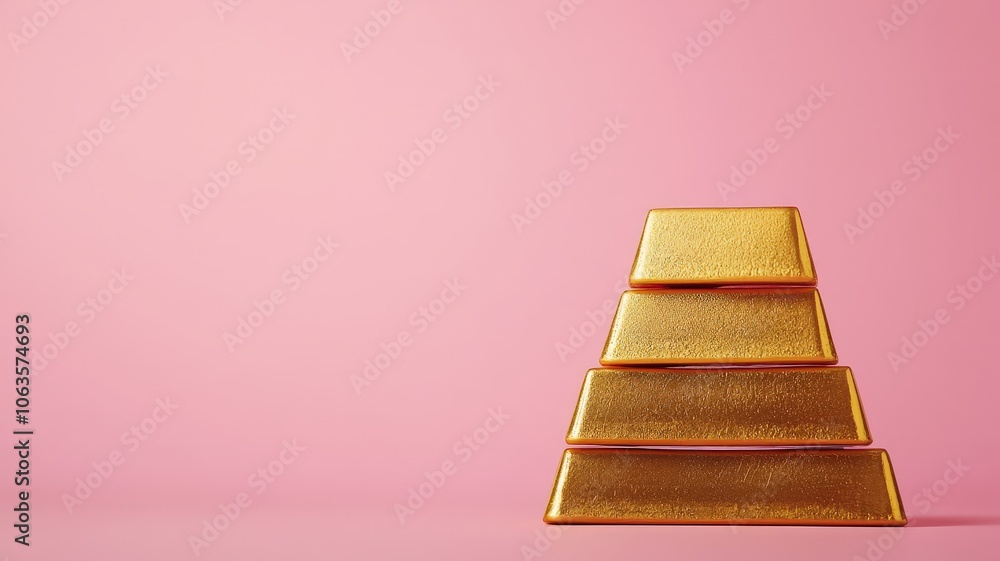 A pyramid of shiny gold bars against a soft pink background, symbolizing wealth, luxury, and financial security. A pyramid of shiny gold bars against a soft pink background, symbolizing wealth, luxury, and financial security.