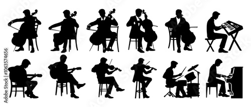Silhouettes set of musicians playing various musical instruments vector collection