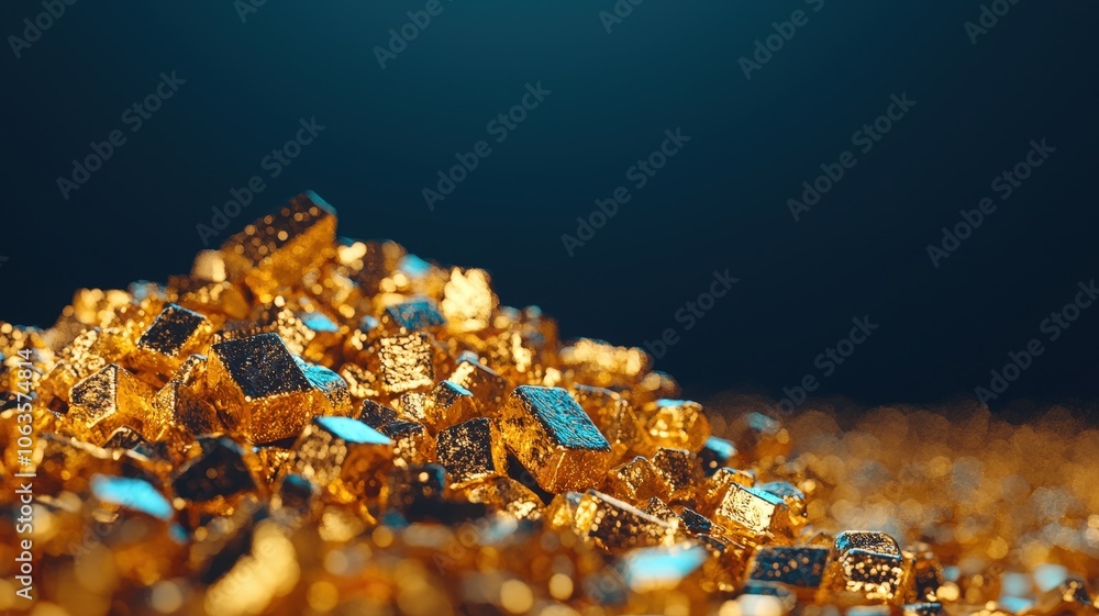 A shimmering pile of golden crystals sparkles against a dark background, creating a striking contrast and an impression of wealth and elegance. A shimmering pile of golden crystals sparkles against a dark background, creating a striking contrast and an impression of wealth and elegance.