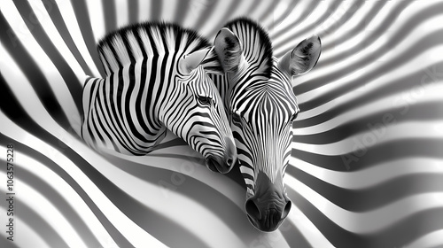 Dynamic zebra-style optical art in black and white. Op Art (Optical Art). Illustration photo