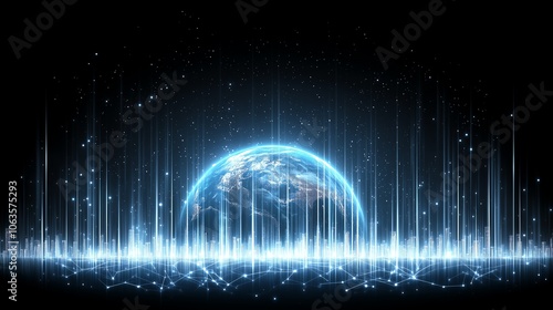 Futuristic digital Earth with glowing lines and blue light effects. Concept of technology, innovation, and global connectivity. photo