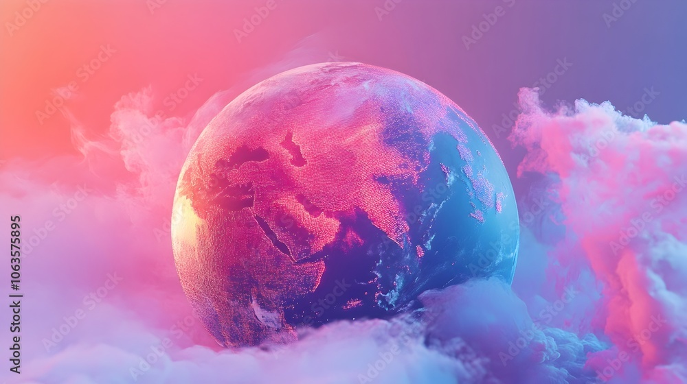 Obraz premium Futuristic 3D Render of Vibrant Abstract Globe with Climate Data and Sustainability Goals