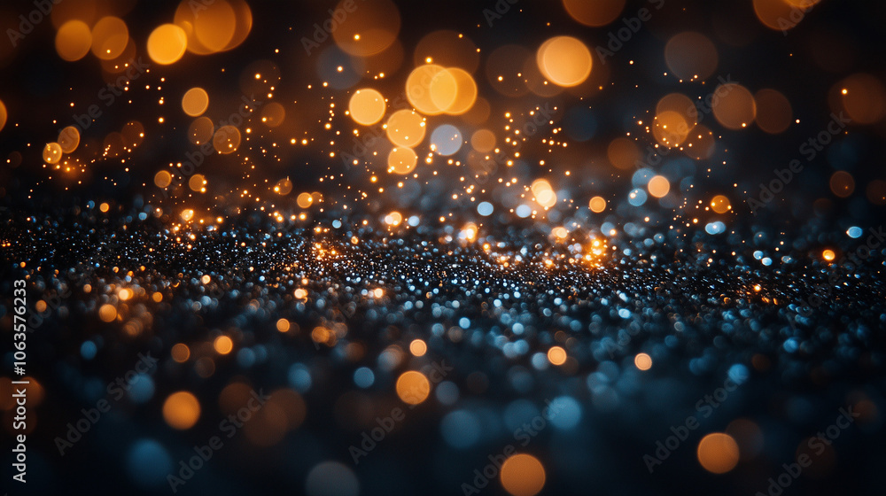 Golden and Blue Glitter with Warm Bokeh on Dark Background Golden and Blue Glitter with Warm Bokeh on Dark Background