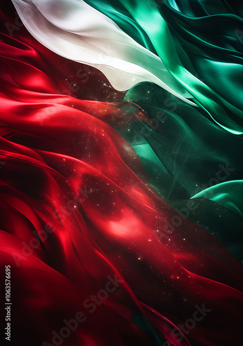 Waving Mexican flag with green, white, and red colors representing national pride useful as background