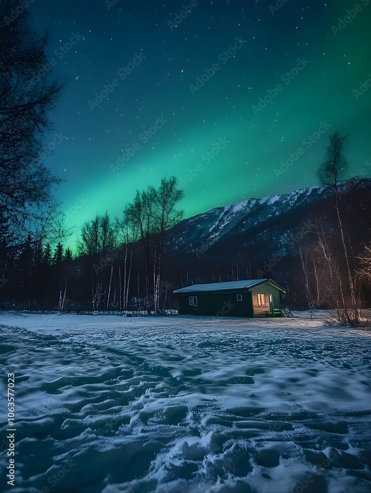 Obraz premium Aurora Borealis: Green and Blue Night Sky Wallpaper