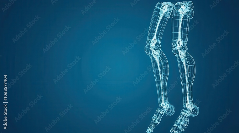 Prosthetic limb blueprint, detailed layout and measurements, medical technology illustration Prosthetic limb blueprint, detailed layout and measurements, medical technology illustration