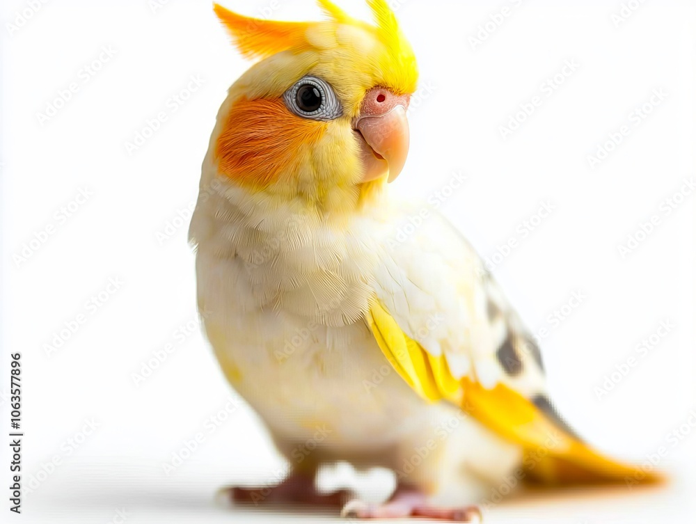 Obraz premium A yellow and white bird sitting on a white surface