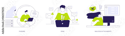 Computer network attack abstract concept vector illustrations.