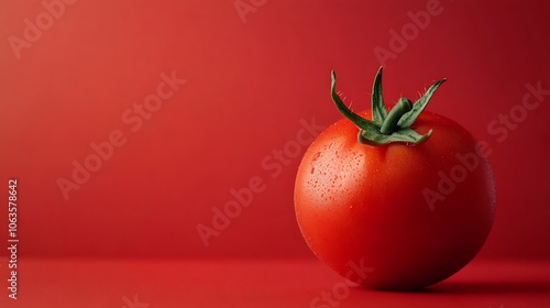 Single Tomato Stands Out on Red Background, Minimalistic Art Style