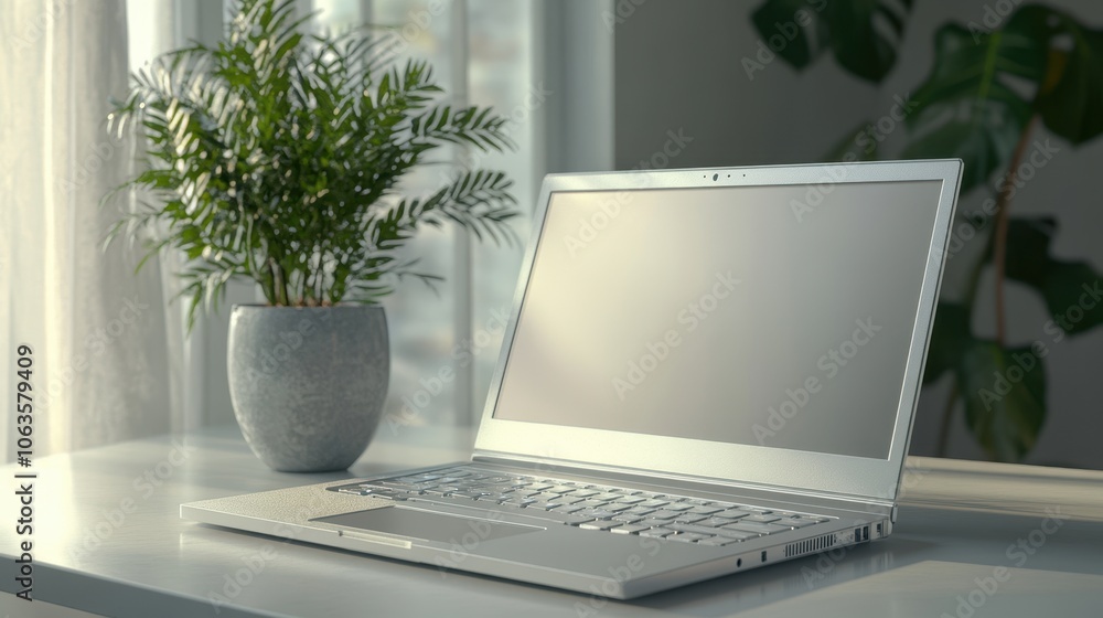 The Laptop and Green Plant The Laptop and Green Plant