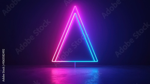 A glowing neon triangle in pink and blue against a dark background, creating a striking visual effect.