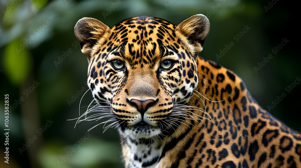 Majestic leopard portrait in nature, showcasing its striking features Majestic leopard portrait in nature, showcasing its striking features