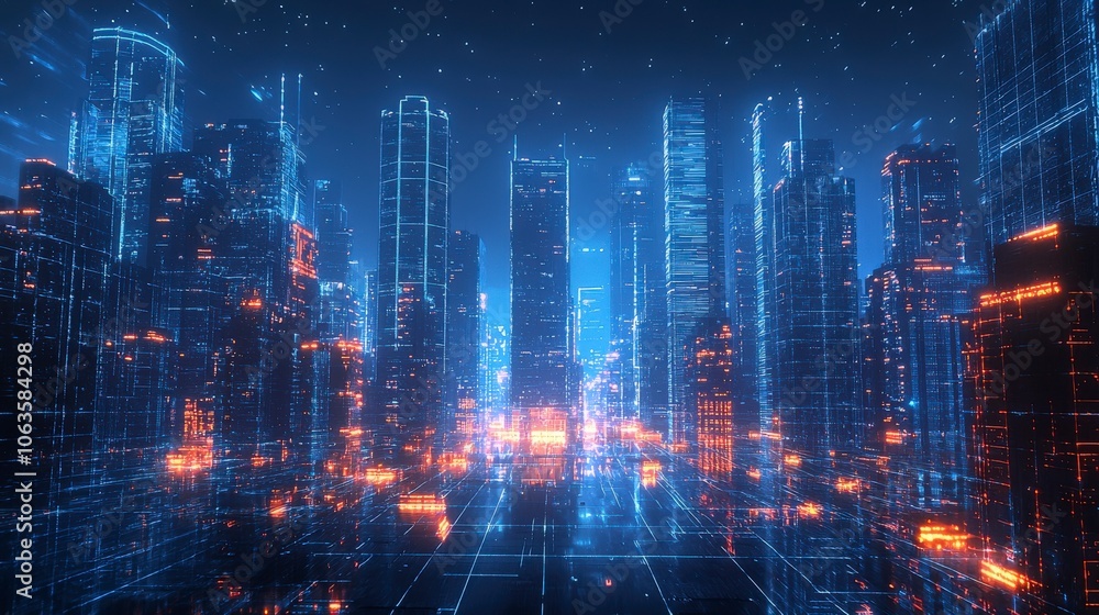 The image showcases futuristic cityscapes with tall glowing structures and advanced architectural designs, representing technological advancement and urban evolution. The image showcases futuristic cityscapes with tall glowing structures and advanced architectural designs, representing technological advancement and urban evolution.