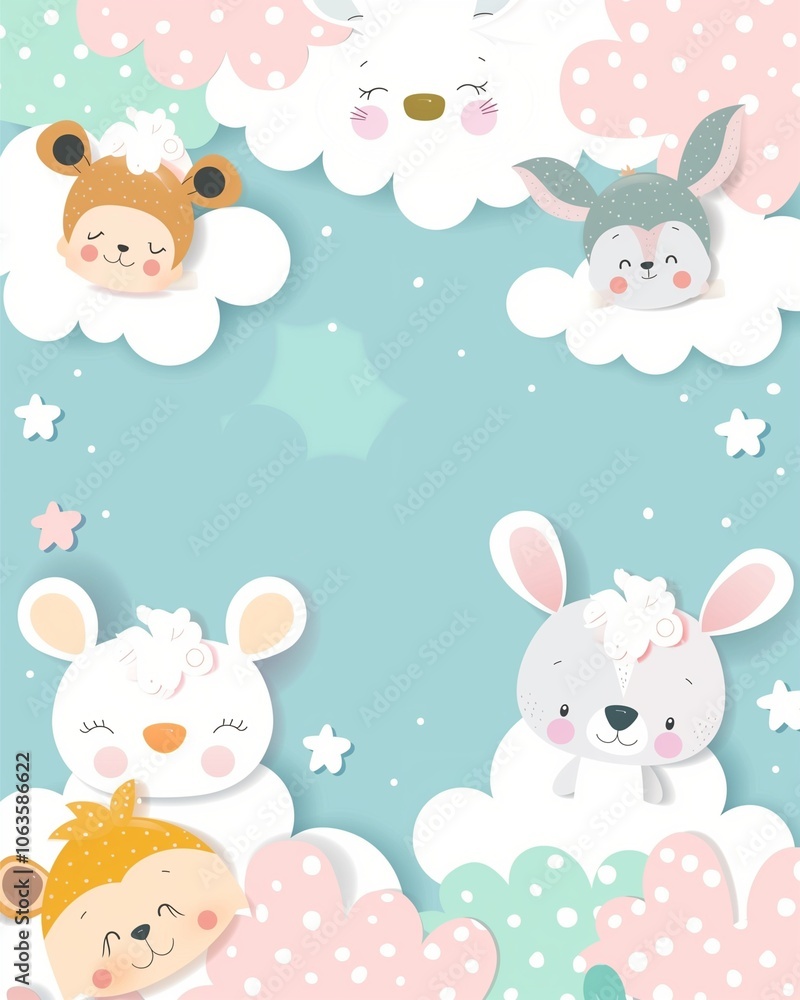 custom made wallpaper toronto digitalCute background with playful cartoon animals and pastel-colored clouds, with plenty of empty space for captions or other content
