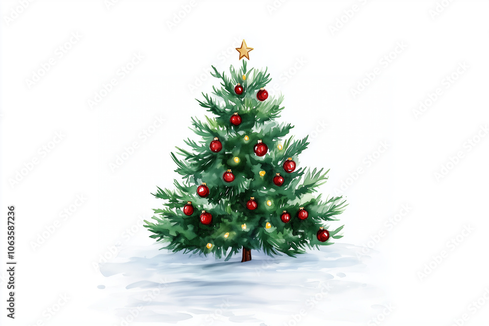 Watercolor Christmas tree traditional isolated. Watercolor Christmas tree traditional isolated.