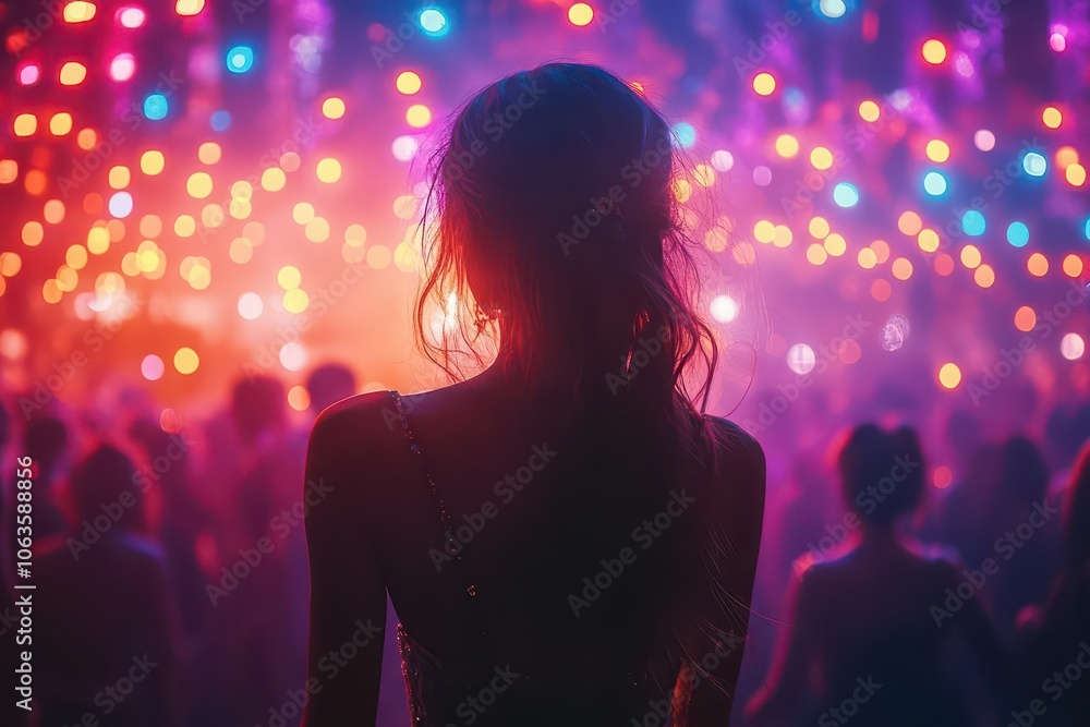 Neon Dreams in Concert: Where Electric Lights Paint Silhouettes Against Festival Skies, Creating a Symphony of Youth and Music Through Rainbow Bokeh and Night's Most Magical Dance of Freedom