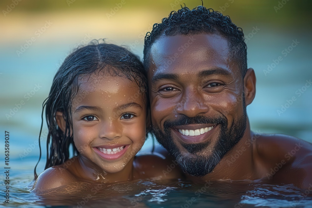 joyful african american father enjoying playful moments with his kids in a refreshing pool capturing laughter and happiness in a bright sunlit atmosphere joyful african american father enjoying playful moments with his kids in a refreshing pool capturing laughter and happiness in a bright sunlit atmosphere