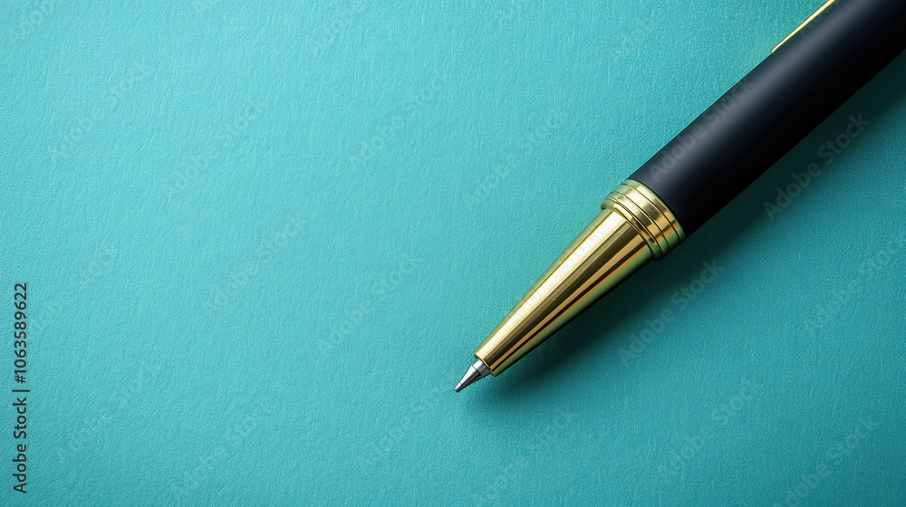 Elegant pen on mint green background, perfect for writing notes Elegant pen on mint green background, perfect for writing notes