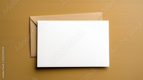 Blank card and envelope on a wooden background, ideal for crafting or inviting purposes.