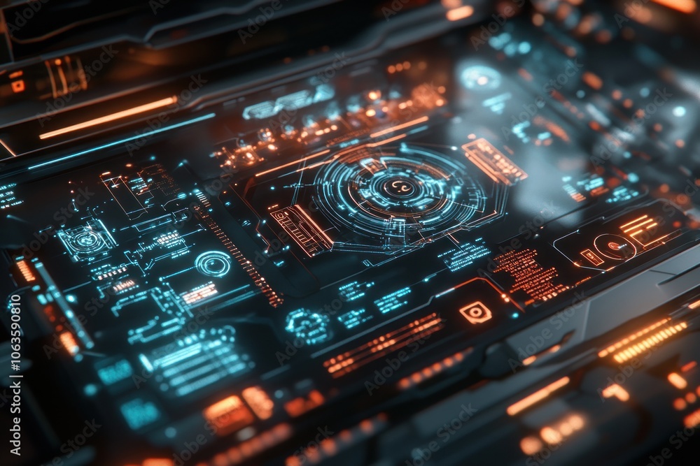 Futuristic Sci-Fi Interface with Glowing Blue and Orange Lines Futuristic Sci-Fi Interface with Glowing Blue and Orange Lines