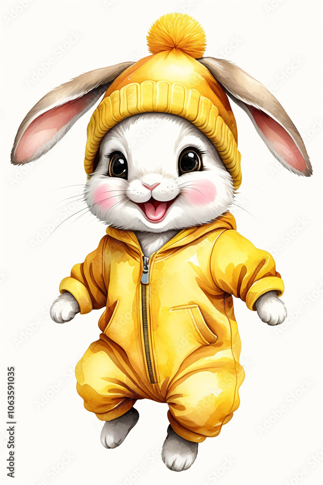 Fototapeta premium the cute rabbit in yellow jumpsuit.