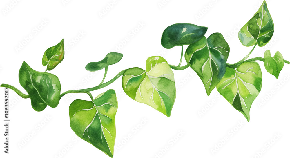 ivy vine watercolor painting isolated on transparent background. ivy vine watercolor painting isolated on transparent background.