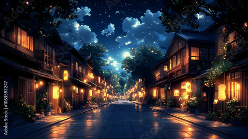 Nighttime Street Scene Illu...