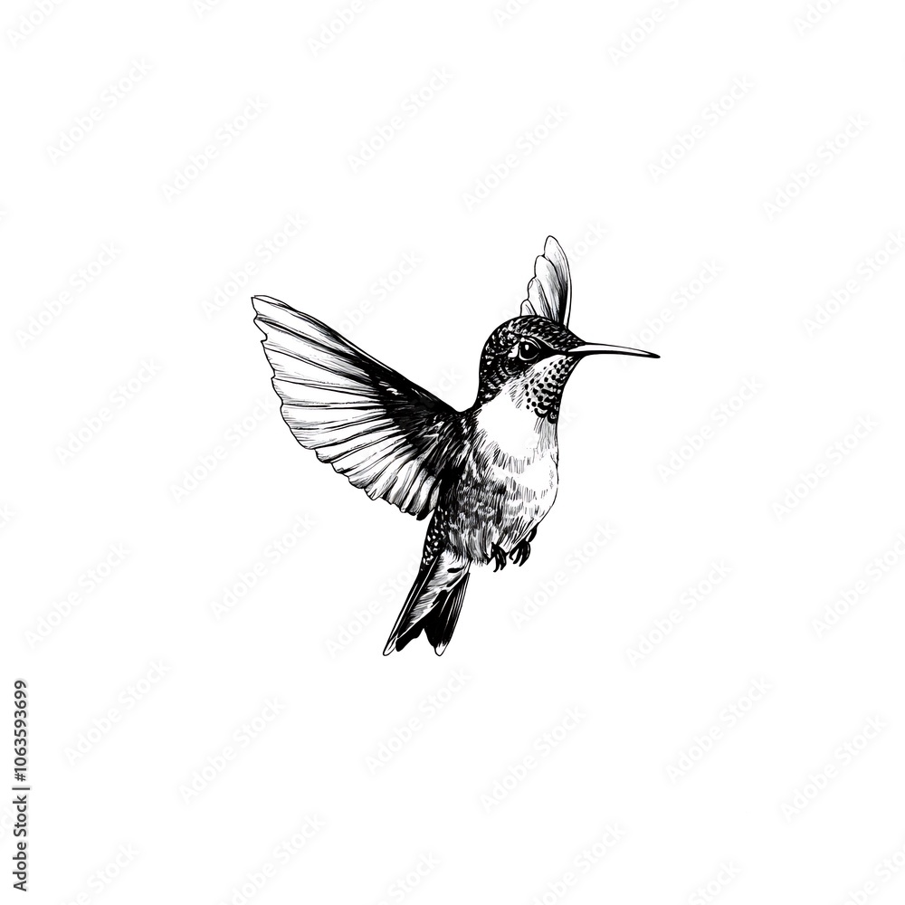 Fototapeta premium Hand-drawn illustration of a hummingbird in flight.