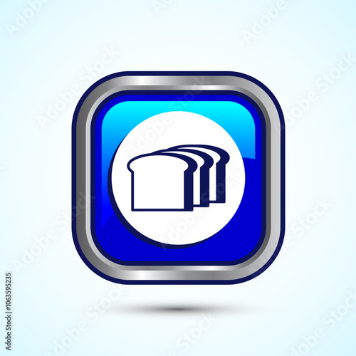 Bread Icon Design Illustration, Bakery Icon, Blue Color Square Button Design