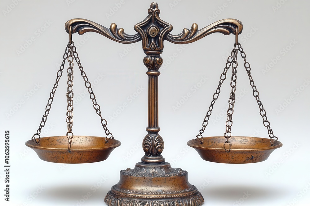 judicial scales balanced on a clean white background symbolizing justice fairness and the legal system evoking a sense of integrity and solemn representation judicial scales balanced on a clean white background symbolizing justice fairness and the legal system evoking a sense of integrity and solemn representation