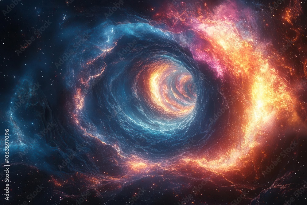 kaleidoscopic wormhole tunnel swirling with vibrant fractal patterns and nebula colors creating a breathtaking sense of speed and interdimensional travel kaleidoscopic wormhole tunnel swirling with vibrant fractal patterns and nebula colors creating a breathtaking sense of speed and interdimensional travel