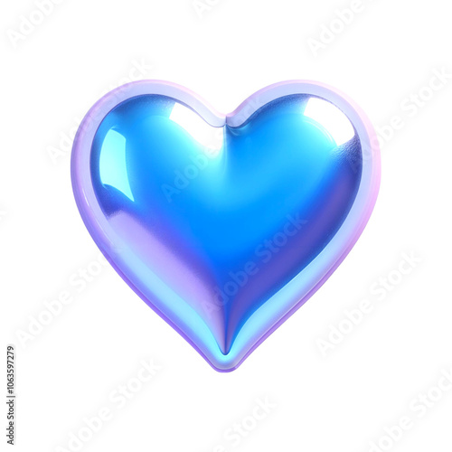 Blue 3d heart shape, sticker, postcard on transparent background png isolated