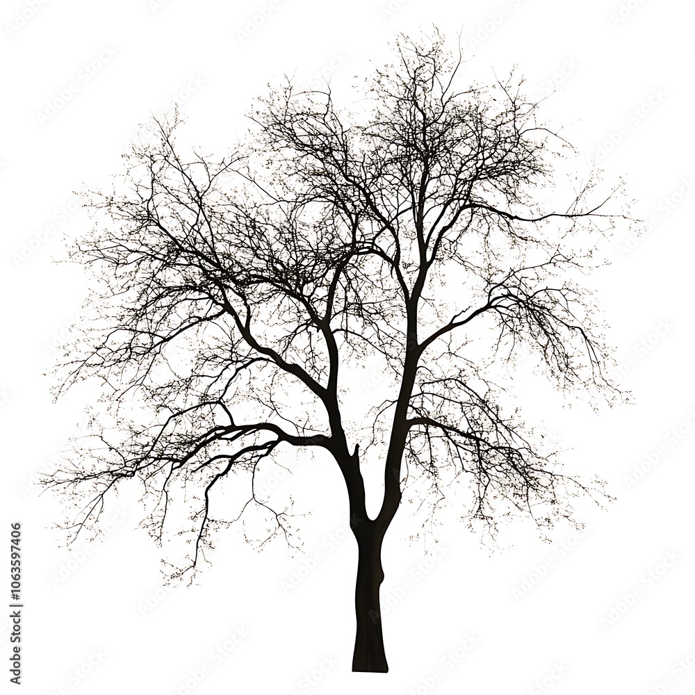 Silhouette of a bare tree with branches reaching towards the sky. Silhouette of a bare tree with branches reaching towards the sky.