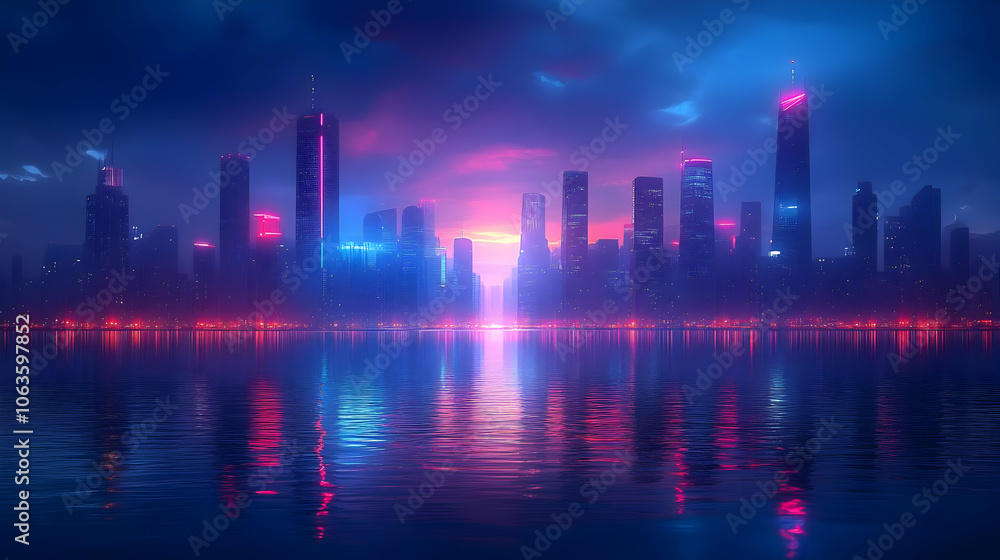 Fototapeta premium Futuristic City Skyline Illustration
