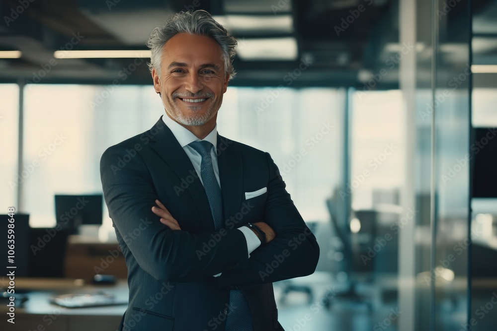 Confident Businessman Smiling in Modern Office Confident Businessman Smiling in Modern Office