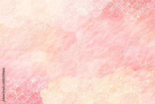 春・新春　ピンクの和柄 和紙の背景　七宝繋ぎ