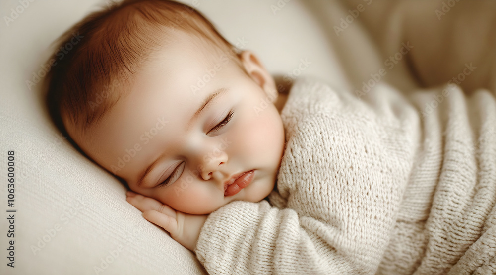 A peaceful baby sleeping soundly on a cozy blanket in a serene indoor environment during the day A peaceful baby sleeping soundly on a cozy blanket in a serene indoor environment during the day
