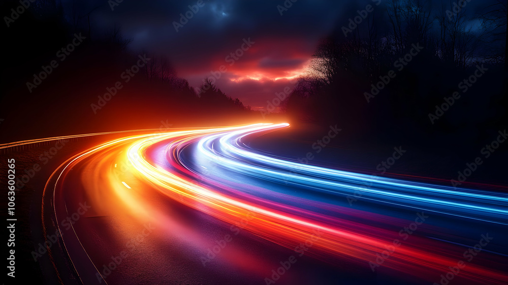 Abstract Night Road with Light Trails Illustration Abstract Night Road with Light Trails Illustration