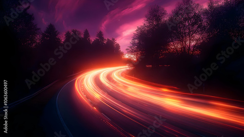Night Road With Light Trail...